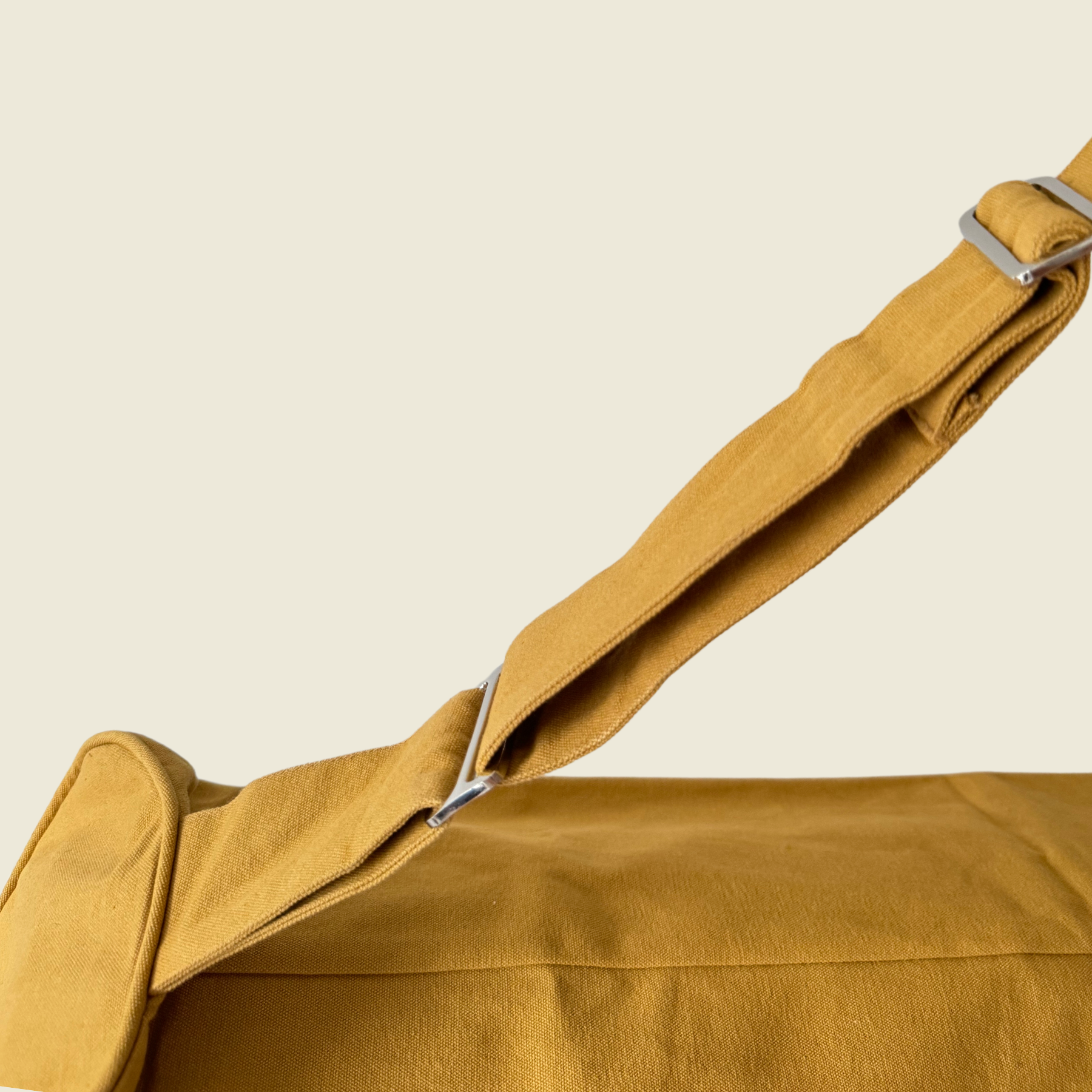Scoria Yoga Mat Bag Organic Cotton with Adjustable Straps Sustainable Fairtrade and Ethical Amber Gold Yellow Close Up