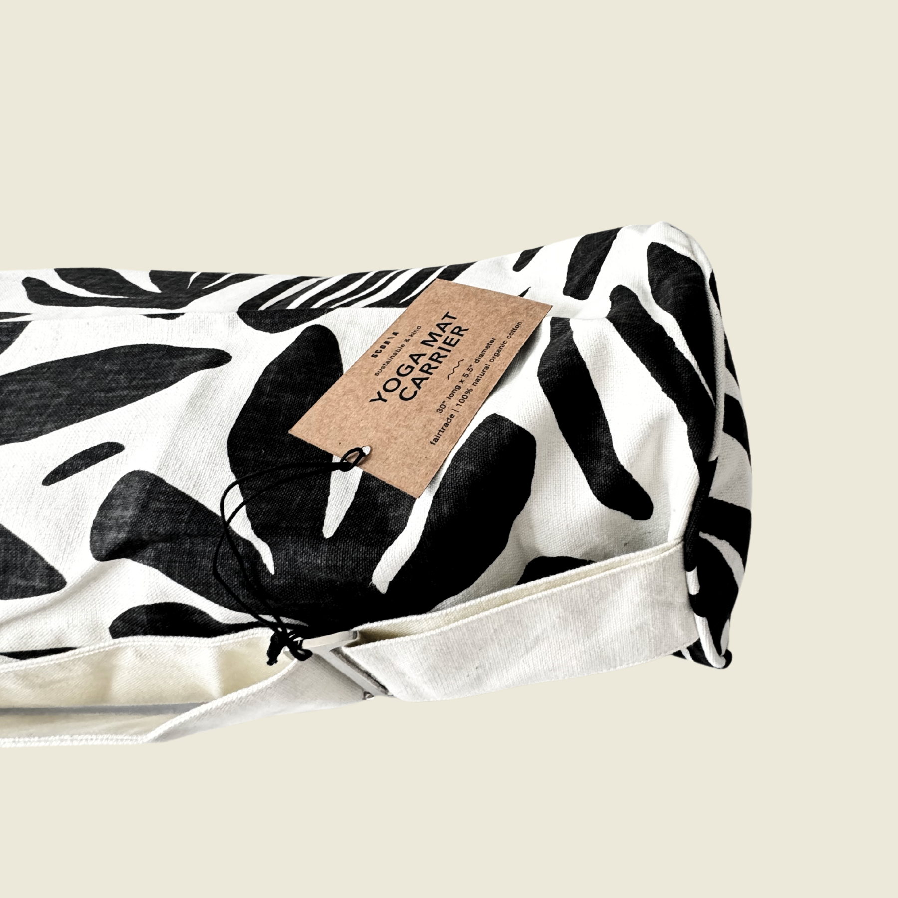 Scoria Yoga Mat Bag Organic Cotton with Adjustable Straps Sustainable Fairtrade and Ethical Patterned leaves 4
