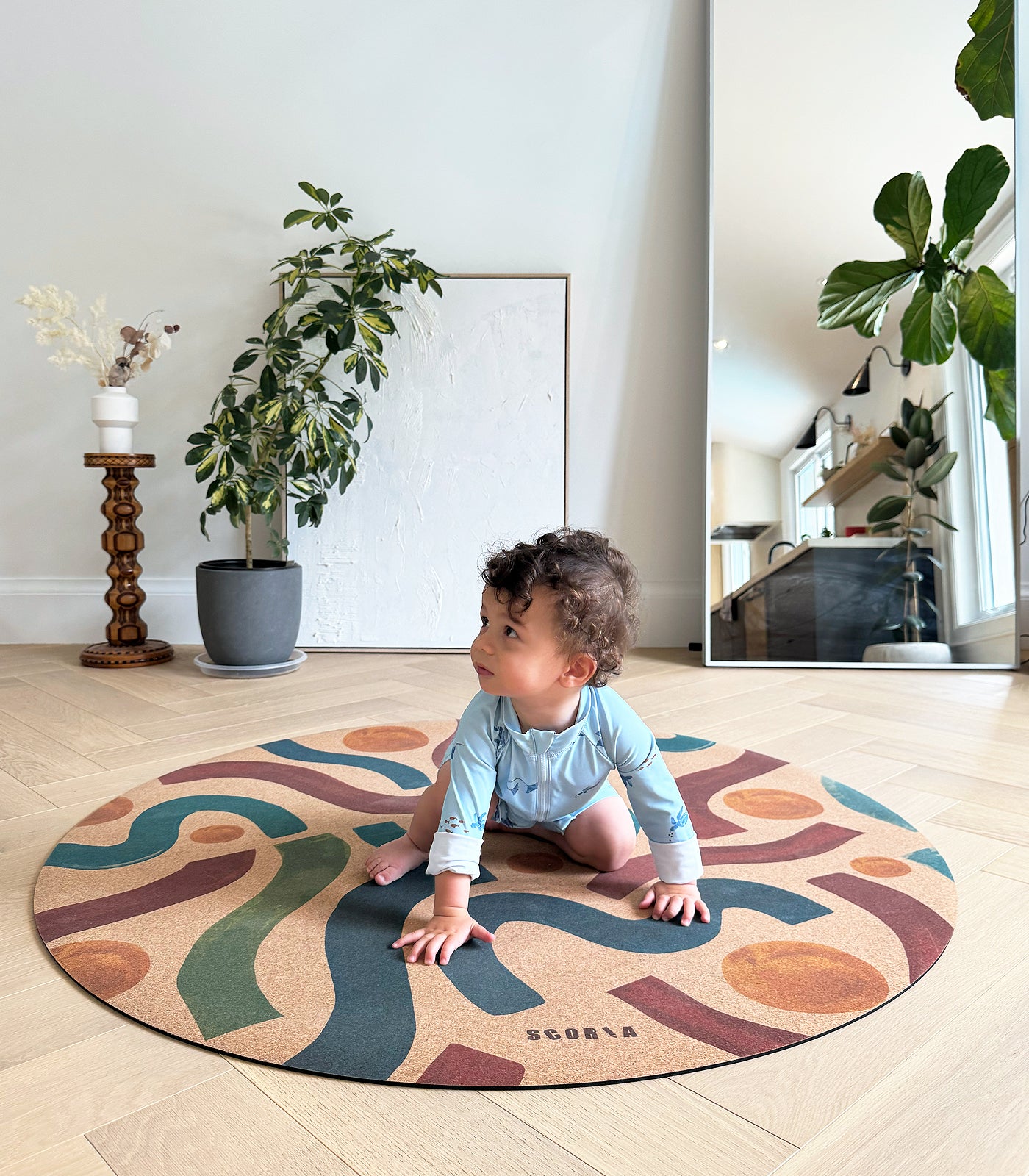 Brush Strokes Round Cork Yoga & Baby Mat | Multi-use | 47" dia