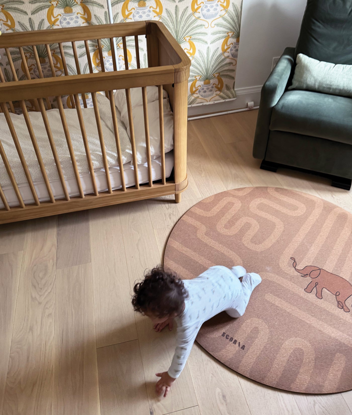 Elephant Walk Round Baby Mat | Kids Cork Yoga Mat | Play & Stretch | 47" dia