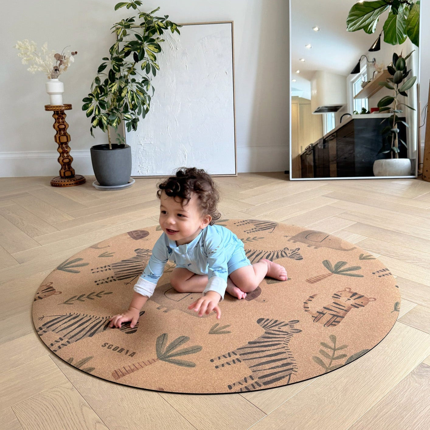 Jungle Adventure Round Baby Cork Mat | Play, Yoga & Stretch | 47" dia