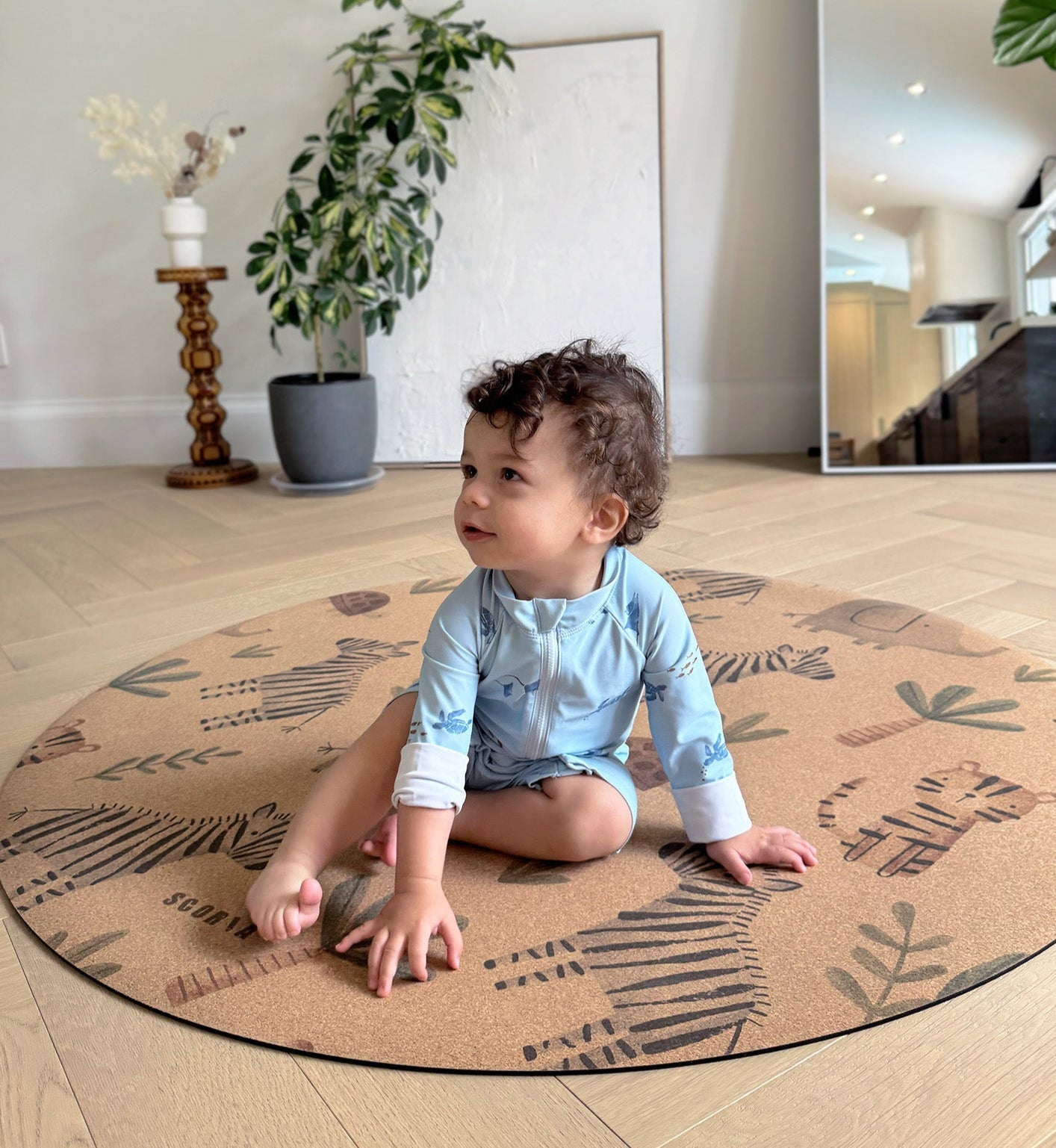 Jungle Adventure Round Baby Cork Mat | Play, Yoga & Stretch | 47" dia