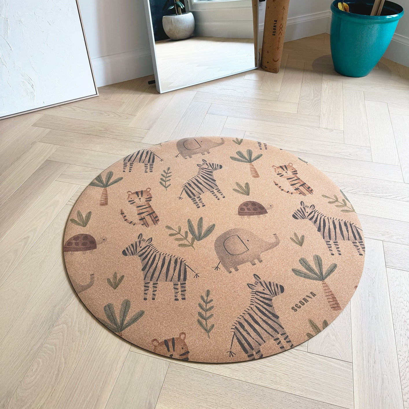 Jungle Adventure Round Baby Cork Mat | Play, Yoga & Stretch | 47" dia