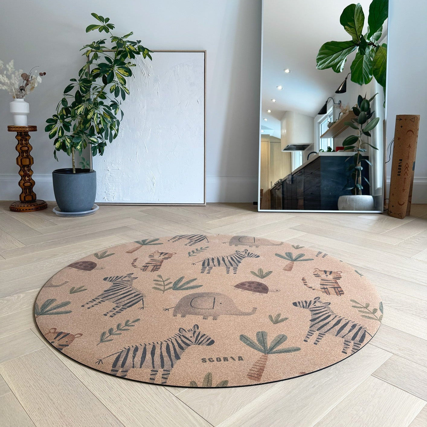 Jungle Adventure Round Baby Cork Mat | Play, Yoga & Stretch | 47" dia