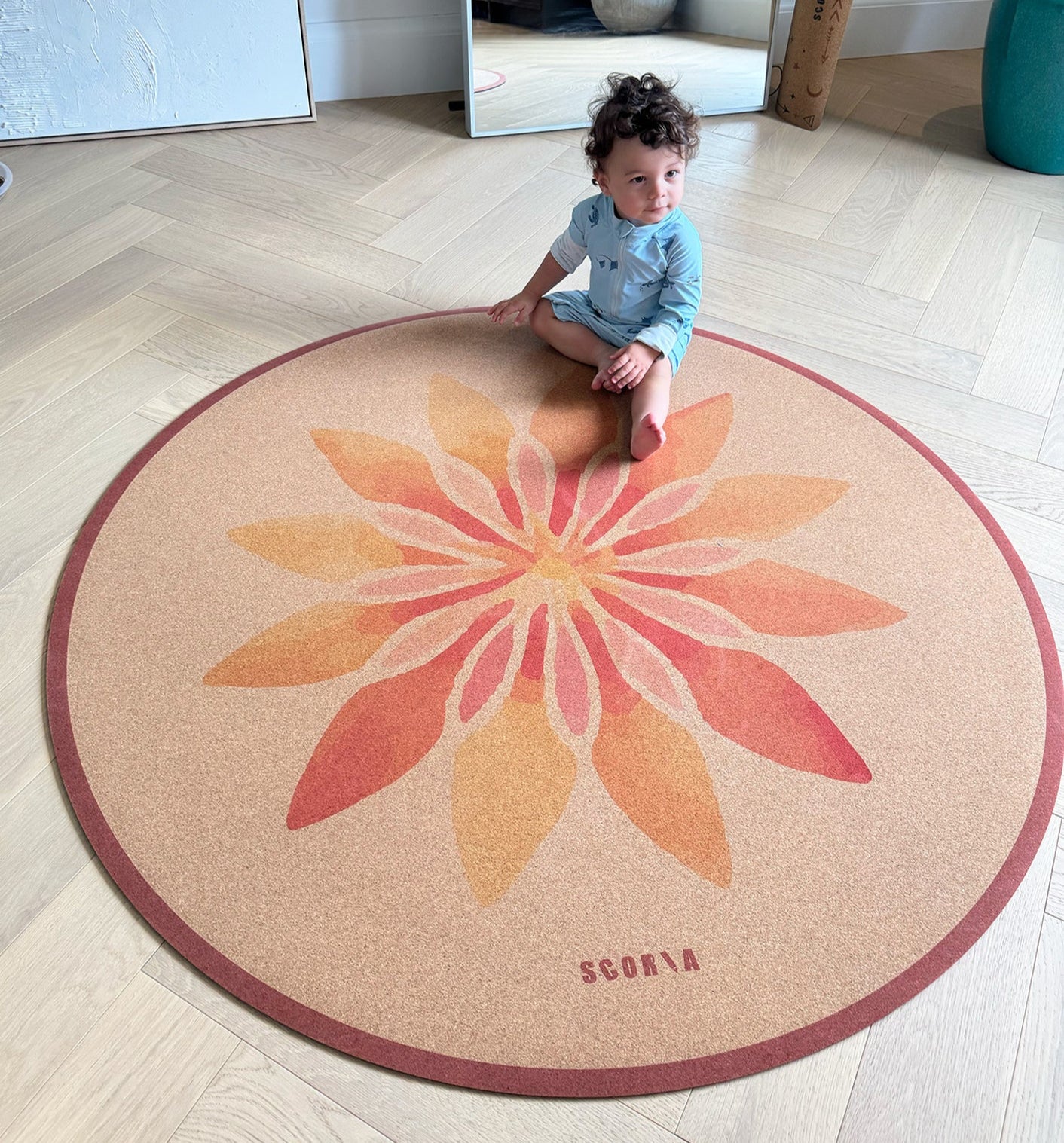 Solar Bloom Round Cork Yoga Mat | Multi-use | 53" dia