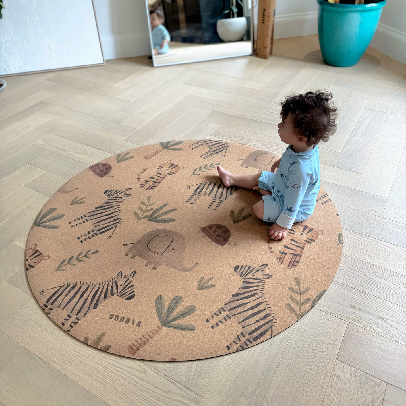 Jungle Adventure Round Baby Cork Mat | Play, Yoga & Stretch | 47" dia