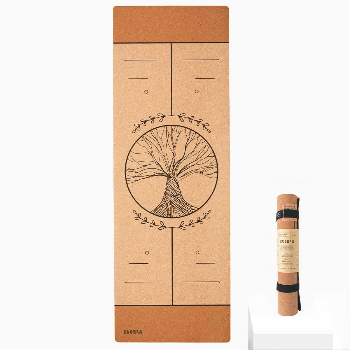 Tapis de yoga en liège avec alignement de l'arbre de vie | 4,5 mm