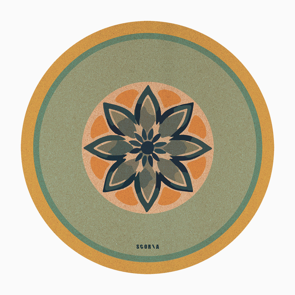 Blue Petals Round Cork Yoga Mat | Multi-use | 53" dia