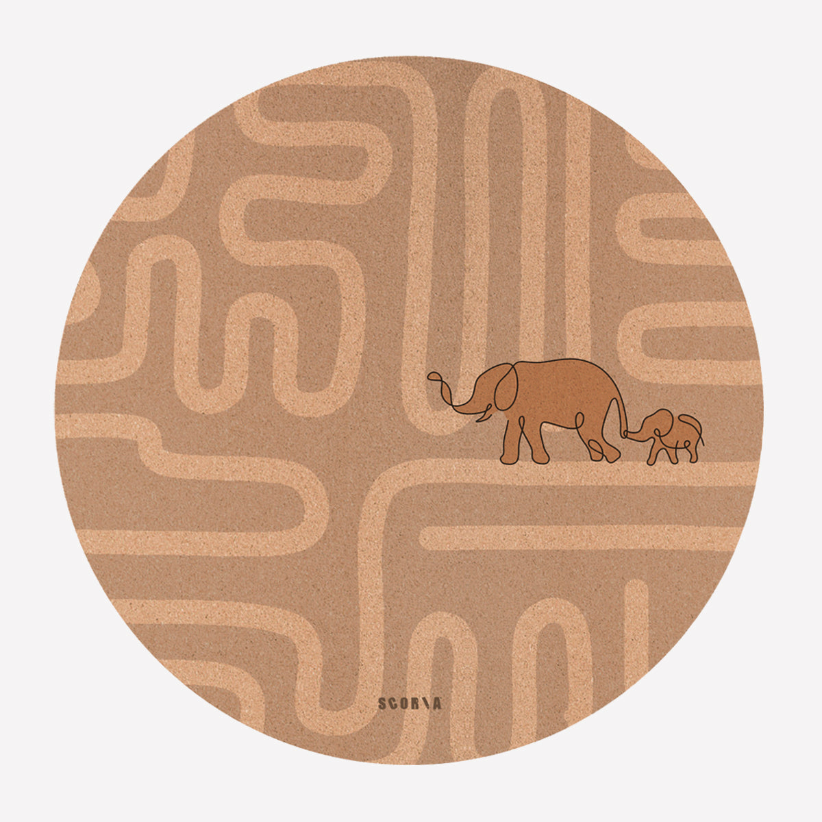 Elephant Walk Round Baby Mat | Kids Cork Yoga Mat  | Play & Stretch | 47" dia