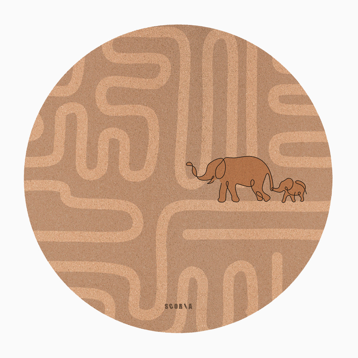 Elephant Walk Round Baby Mat | Kids Cork Yoga Mat  | Play & Stretch | 47" dia