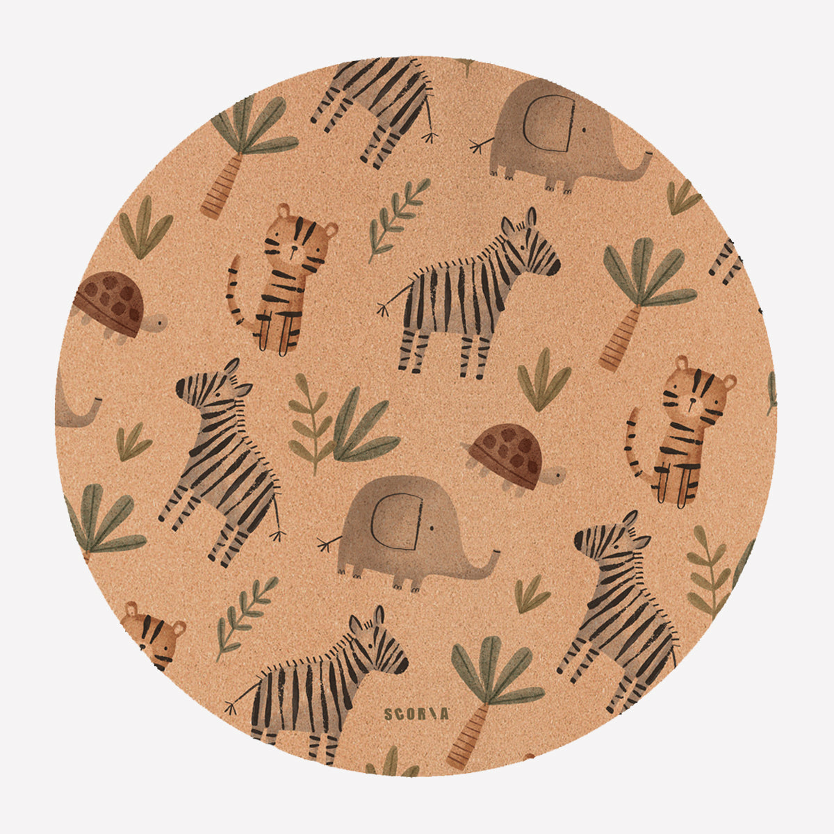Jungle Adventure Round Baby Mat | Kids Cork Yoga Mat  | Play & Stretch | 47" dia