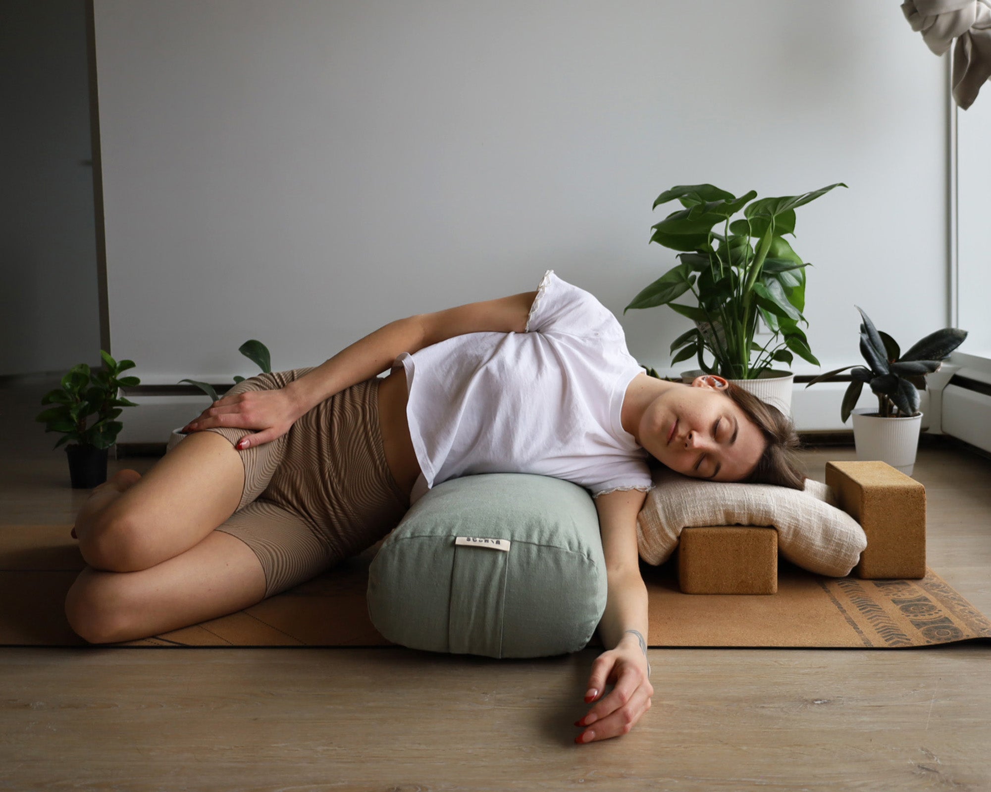 Rectangular Yoga Bolster | Natural & Organic | Sage Green