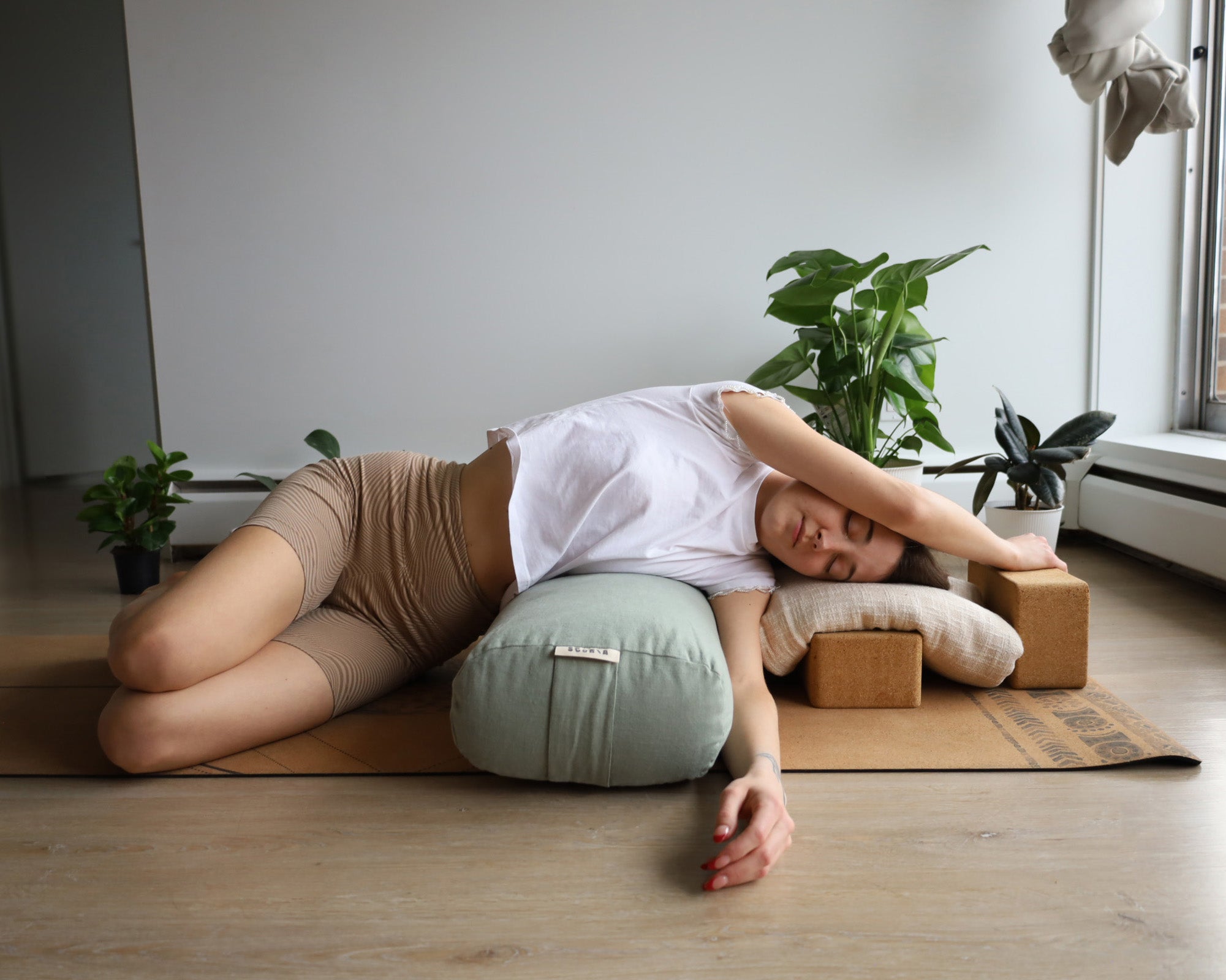 Rectangular Yoga Bolster | Natural & Organic | Sage Green