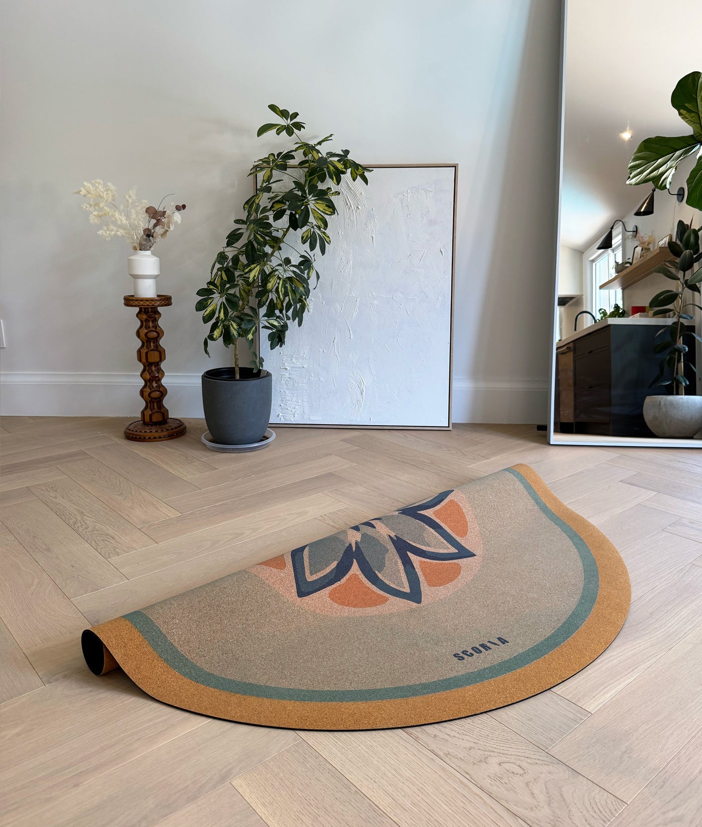 Blue Petals Round Cork Yoga Mat | Multi-use | 53" dia