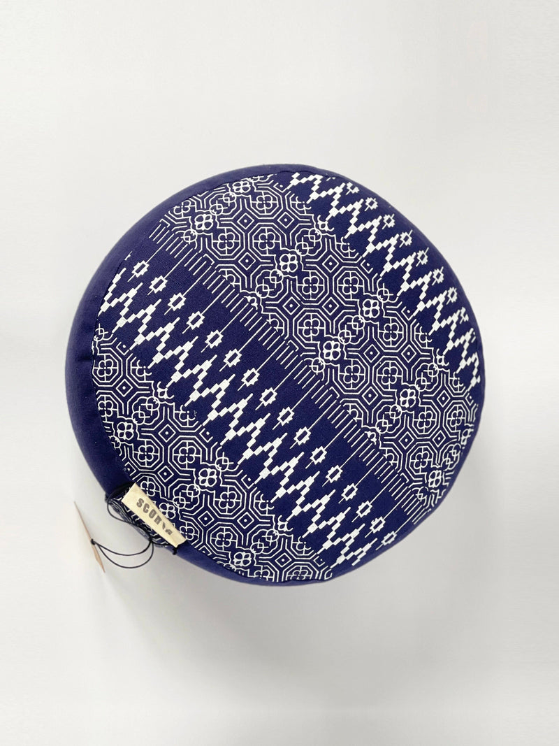 Round Natural Meditation Cushion Navy Print Scoria Canada